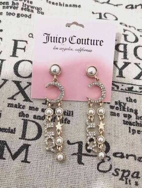 Juicy Couture Gold-Tone Pearl & Crystal Crescent Drop Earrings